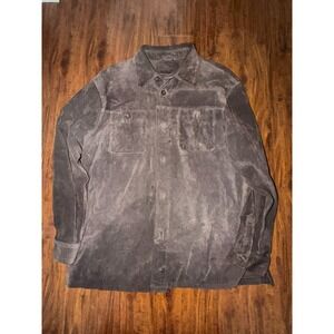 Vintage Brandini Leather Shirt Jacket Mens Size L Beige Brown Button Up L/S